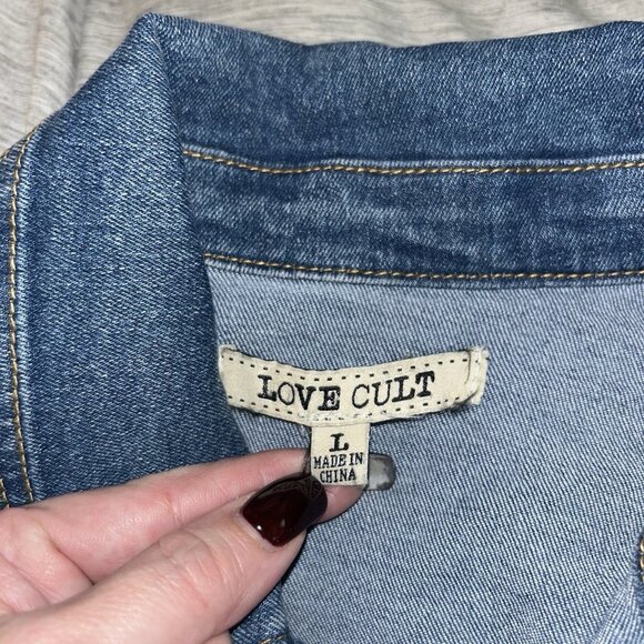 Love Cult Long Sleeve Button Down Belted Western Boho Denim Dress Size Large - Picture 7 of 9